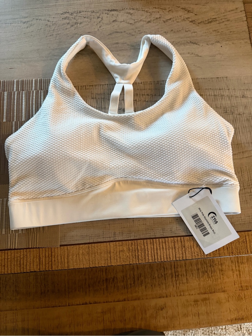 Lightweight White Textured Sports Bralette with Racerback